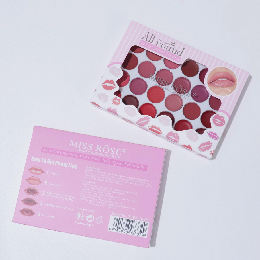 Miss Rose 24 Color All-Round Moisturizing Matte Lipstick palette