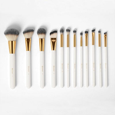 12 Pieces BH White & Pink Studded Elegance Makeup Brush Set