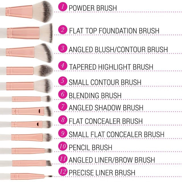 Bh Cosmetics Rose Romance 12 Piece Brush Set With Bag