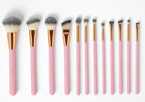 12 Pieces BH White & Pink Studded Elegance Makeup Brush Set